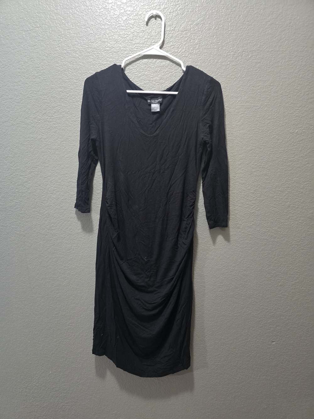 See You Monday Black V-Neck Ruched Long Sleeve Dress Maternity